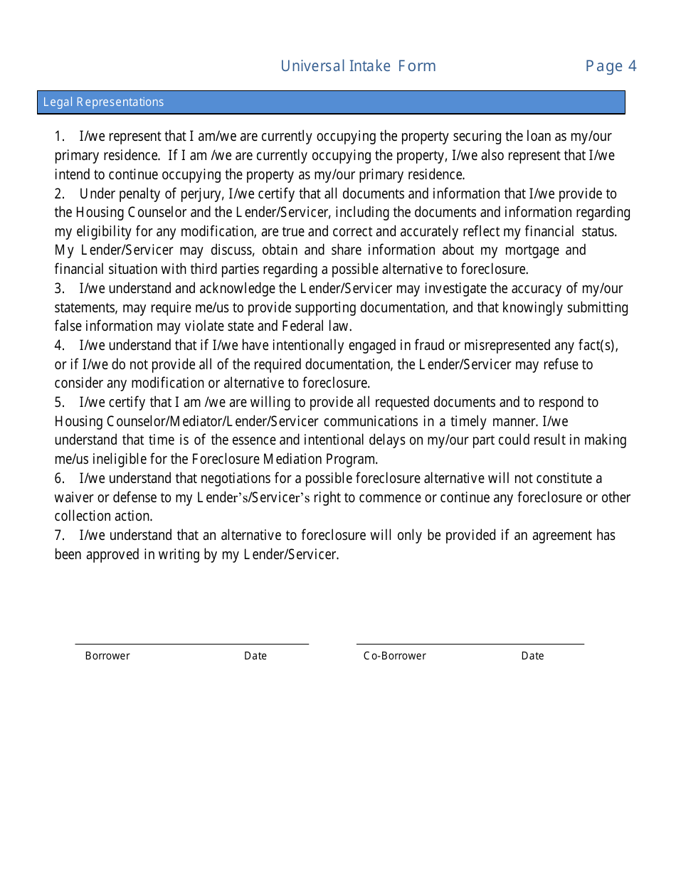 Universal Intake Form - Delaware, Page 4
