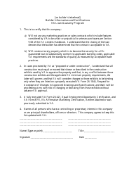 Builder Information and Certifications VA Loan Guaranty Program Form - Virginia