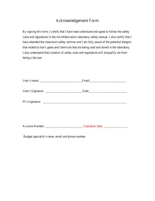 Safety Rules Acknowledgement Form