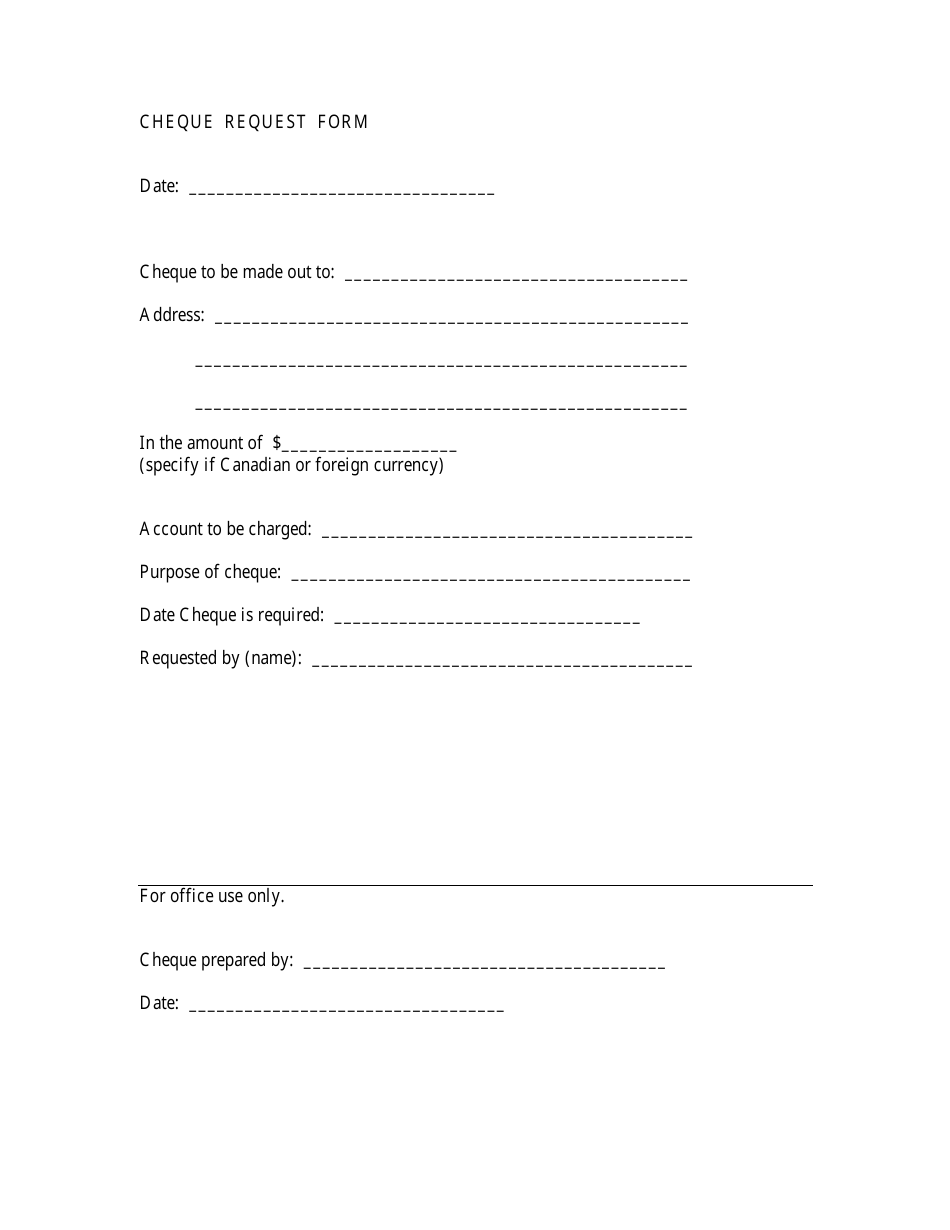 Cheque Request Form - Canada, Page 1