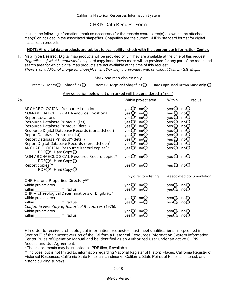Data Request Form - California Historical Resources Information System - California, Page 2