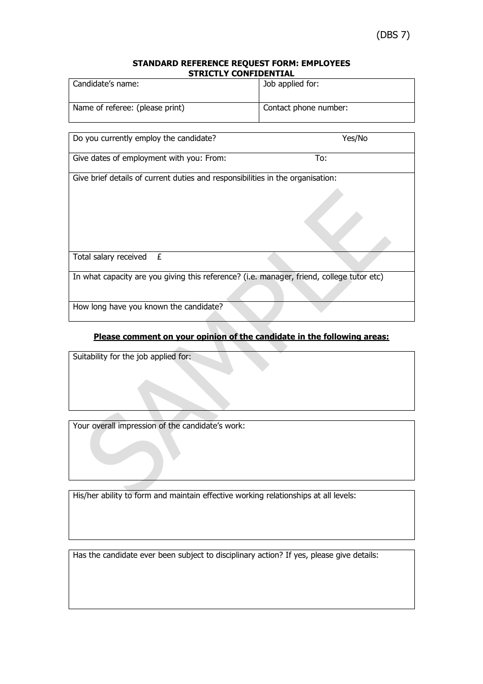 Standard Reference Request Form - Sample, Page 1
