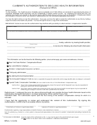 Document preview: Form HIPAA-1 Claimant's Authorization to Disclose Health Information (Pursuant to HIPAA) - New York