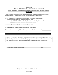 Oral Health Assessment/Waiver Request Form, Page 2