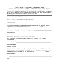 Document preview: Trademark or Service Mark Assignment Form - Maryland