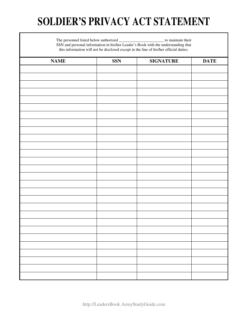Soldier's Privacy Act Statement Form Download Printable PDF