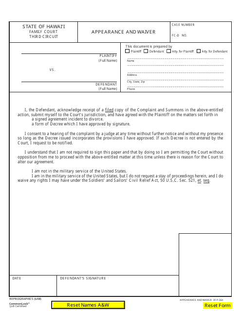 Form 3F-P-264 Appearance and Waiver - Hawaii
