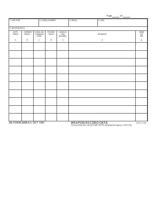 DA Form 2408-4-1 Weapon Record Data