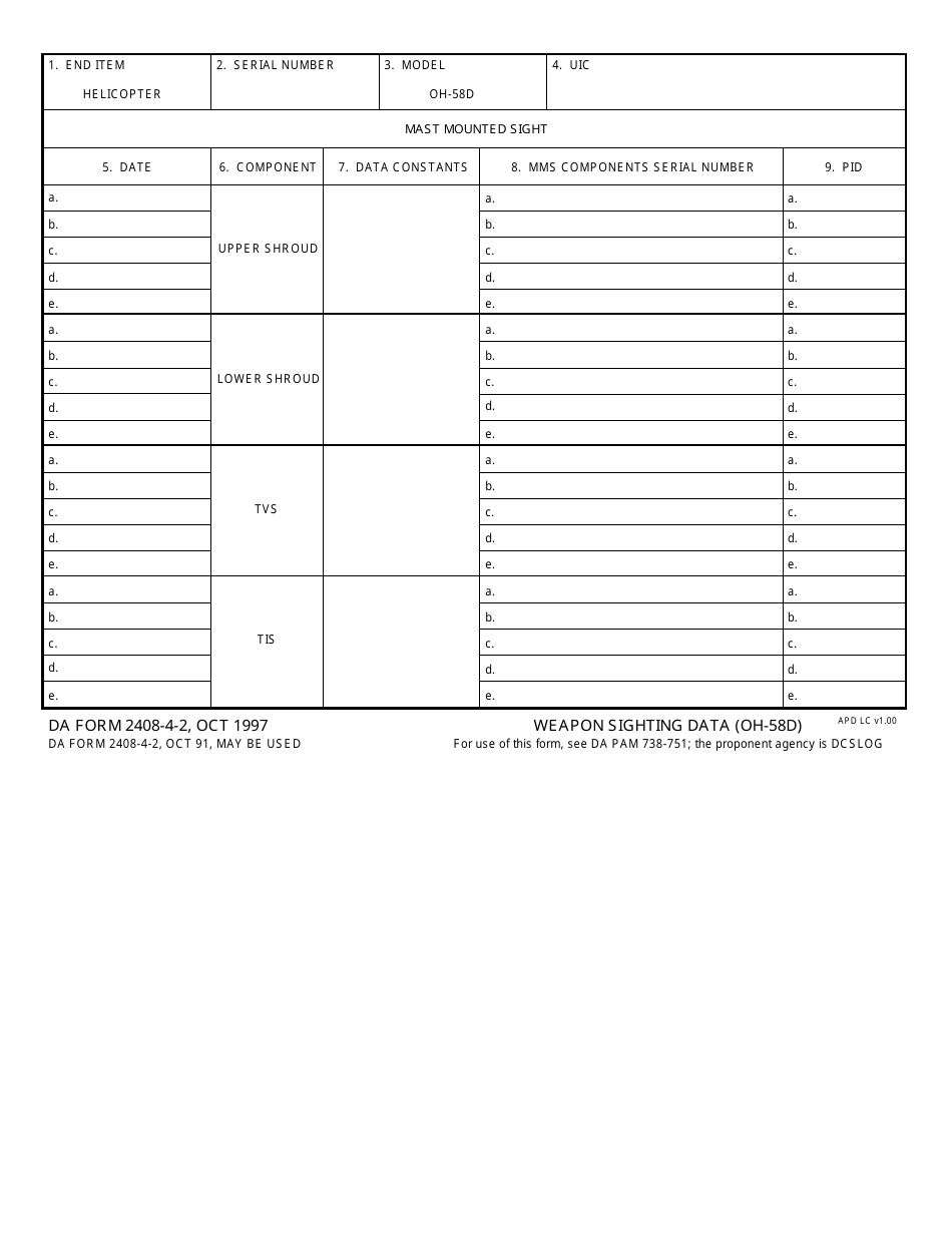DA Form 2408-4-2 Weapon Sighting Data (Oh-58d), Page 1