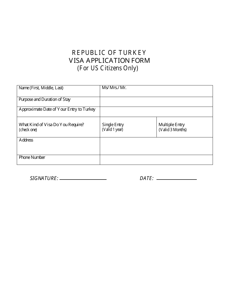Turkish Visa Application Form (For US Citizens Only), Page 1