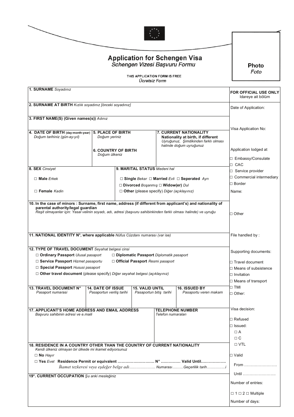 Schengen Visa Application Form Fill Out Sign Online And Download PDF English Turkish