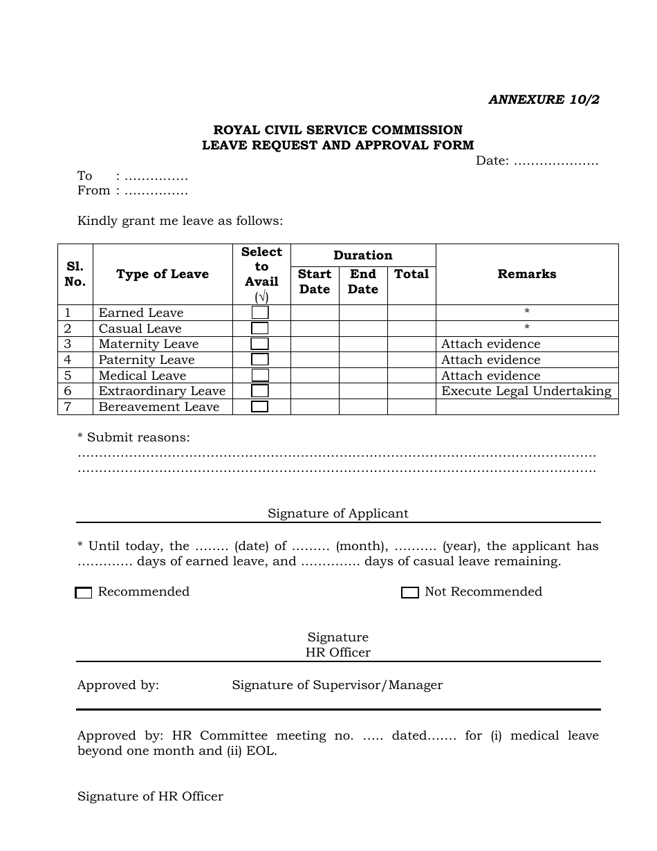Annexure 10 / 2 Leave Request and Approval Form - Bhutan, Page 1