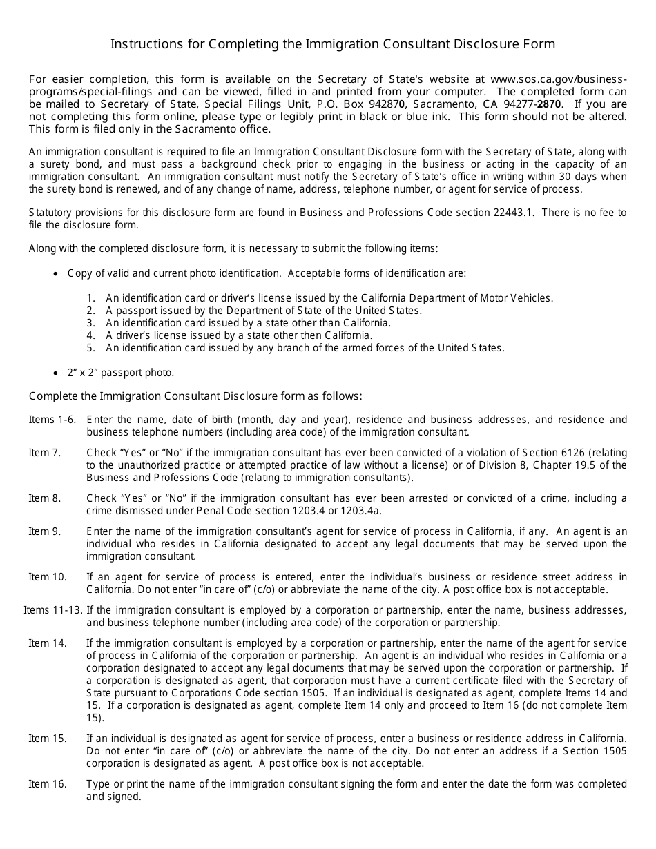 Form SF-ICD-465 Immigration Consultant Disclosure - California, Page 2
