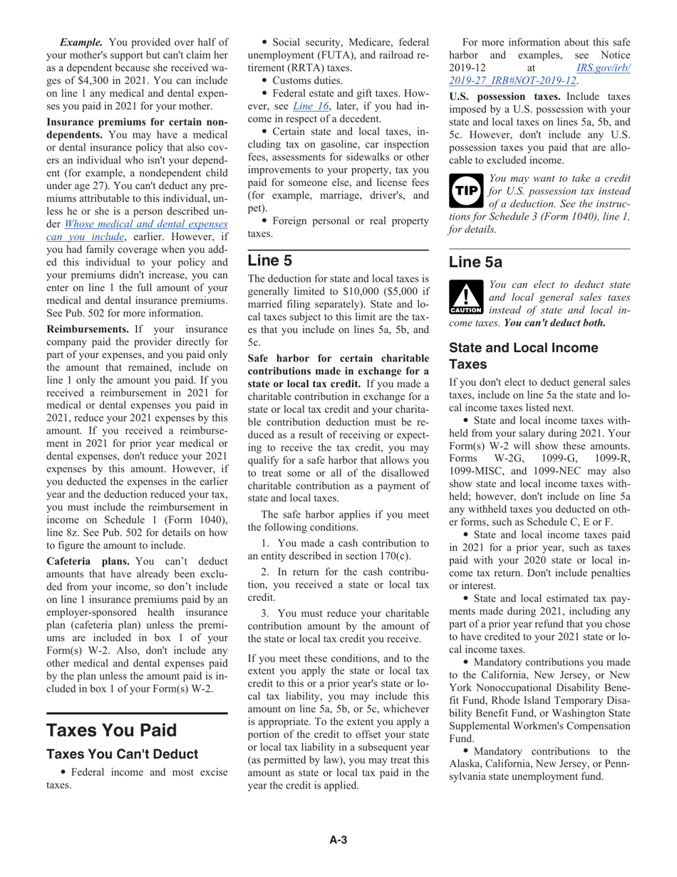 Instructions for IRS Form 1040 Schedule A Itemized Deductions, Page 3