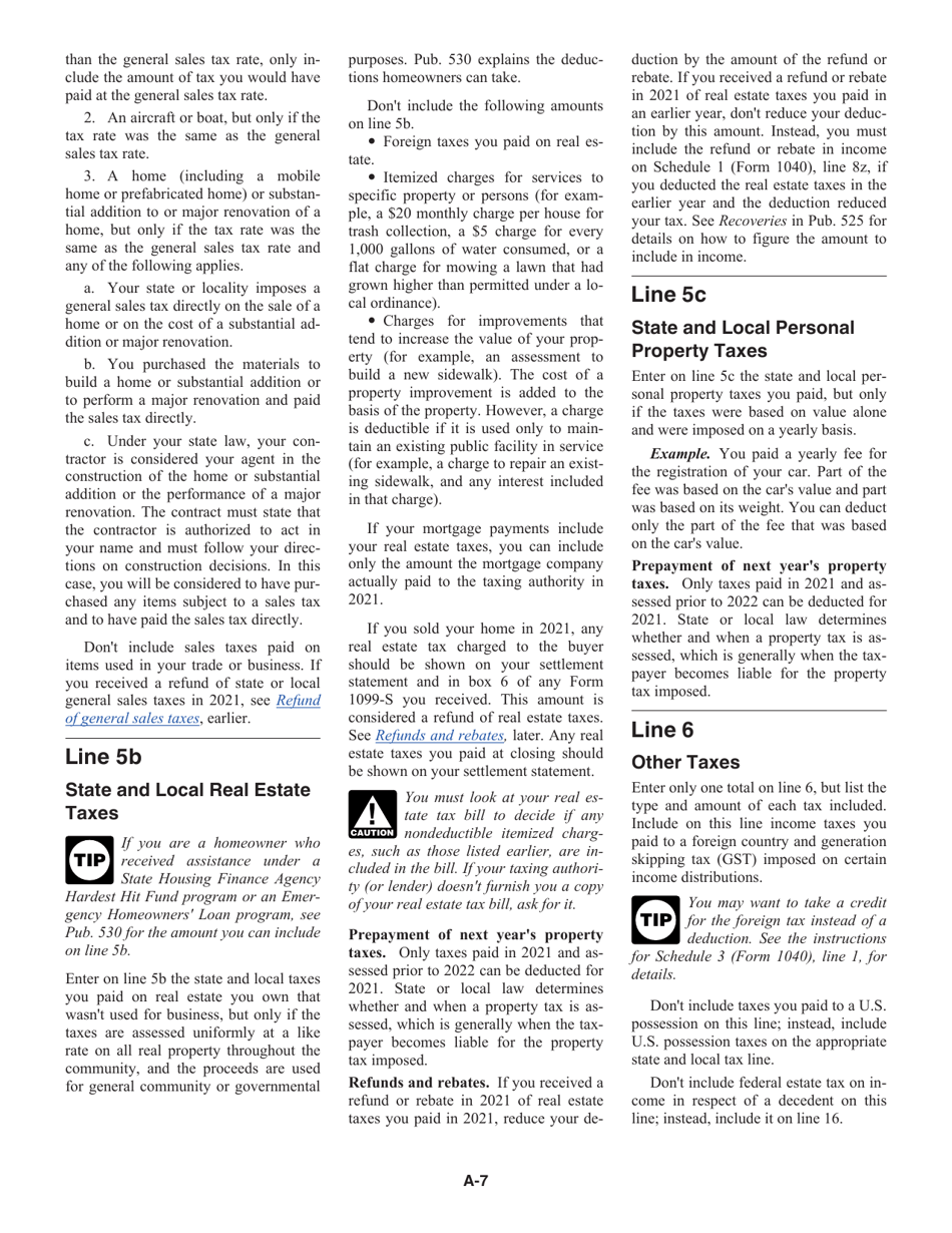Instructions for IRS Form 1040 Schedule A Itemized Deductions, Page 7
