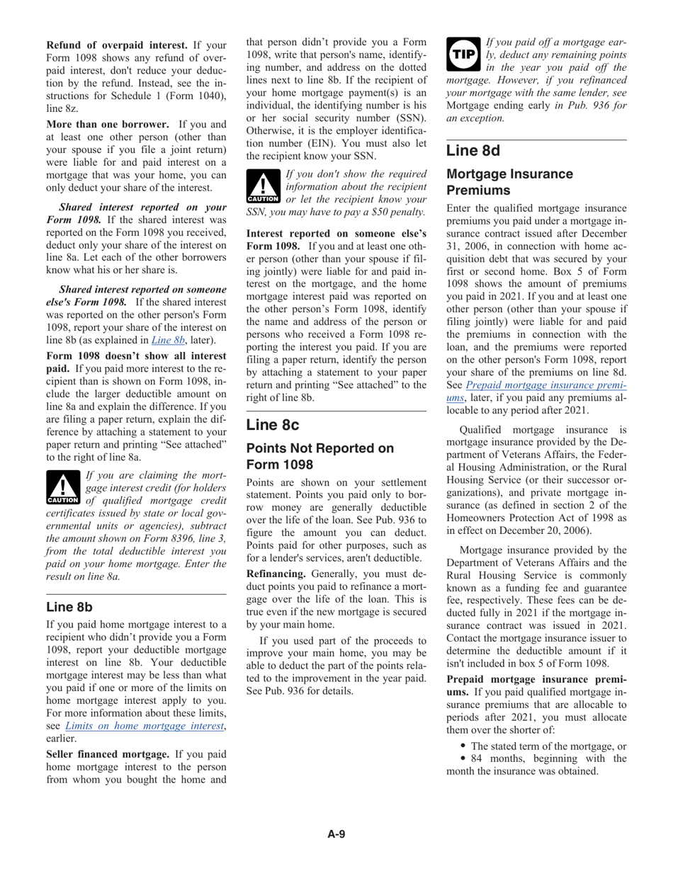 Instructions for IRS Form 1040 Schedule A Itemized Deductions, Page 9