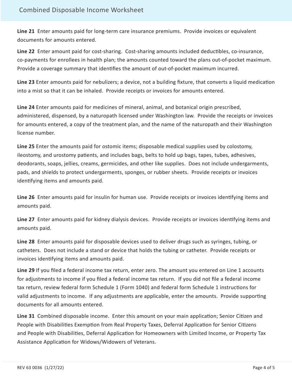 Form 63 0036 Combined Disposable Income Worksheet - Washington, Page 4