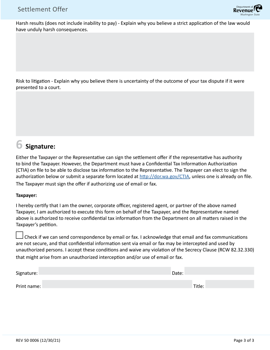 Form REV50 0006 Settlement Offer - Washington, Page 3