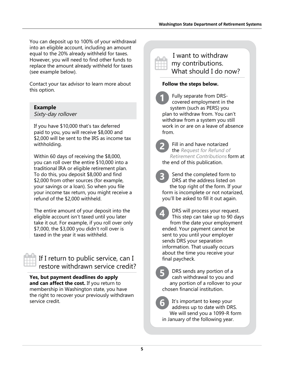 Form DRS MS287 Request for Refund of Retirement Contributions - Washington, Page 5