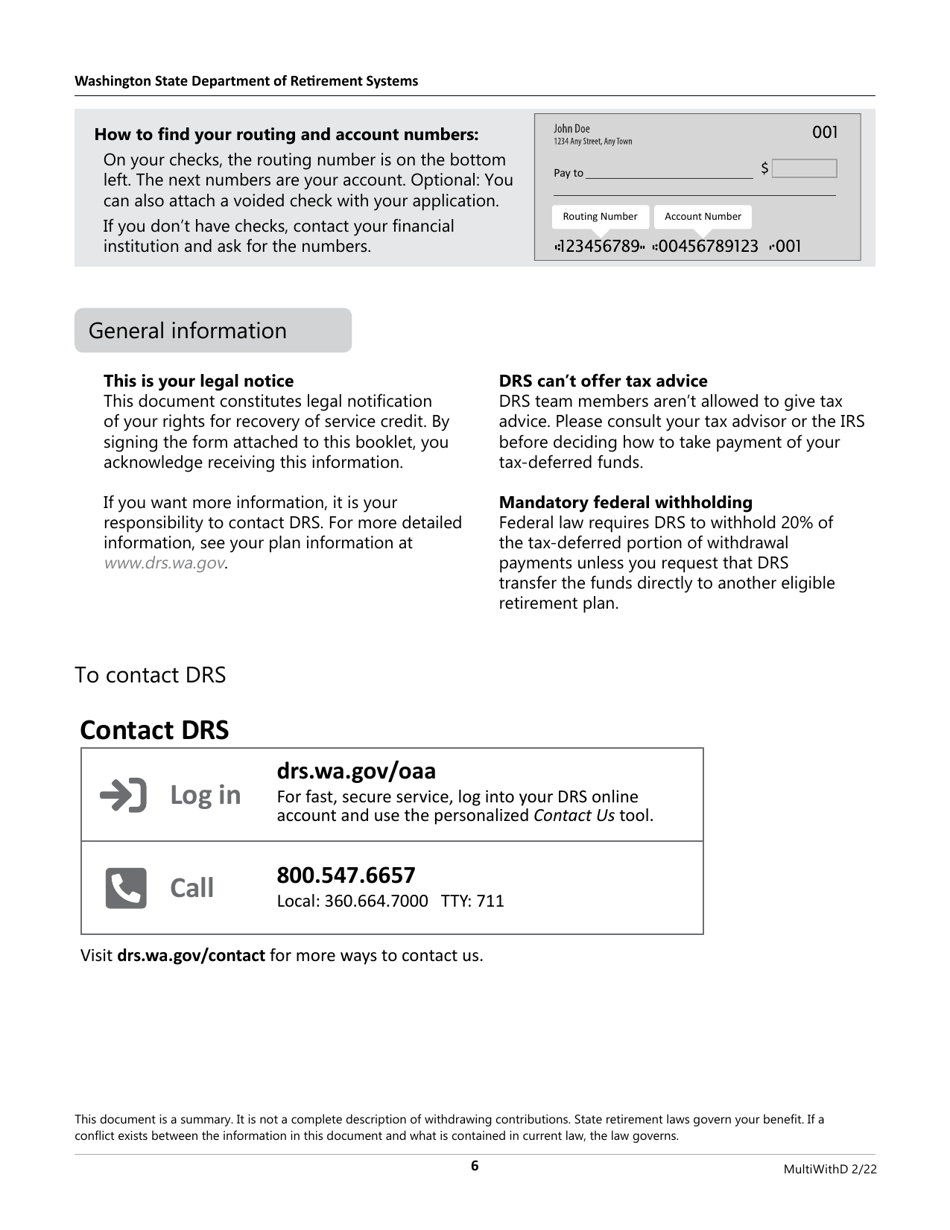 Form DRS MS287 Request for Refund of Retirement Contributions - Washington, Page 6