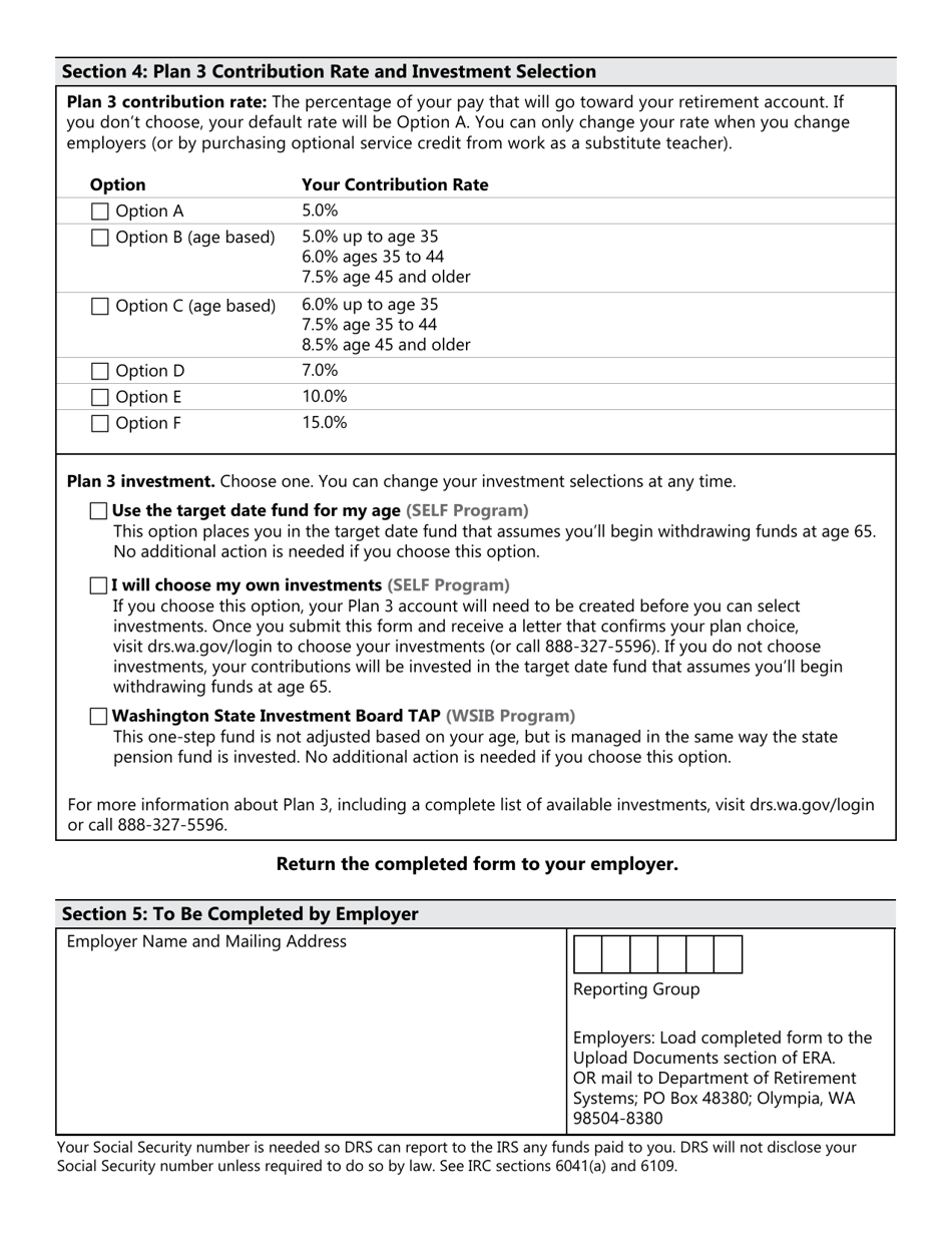 Form DRS MS133 Plan Enrollment (Member Information Form) - Washington, Page 2