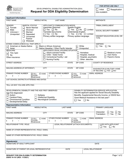 DSHS Form 14-151  Printable Pdf