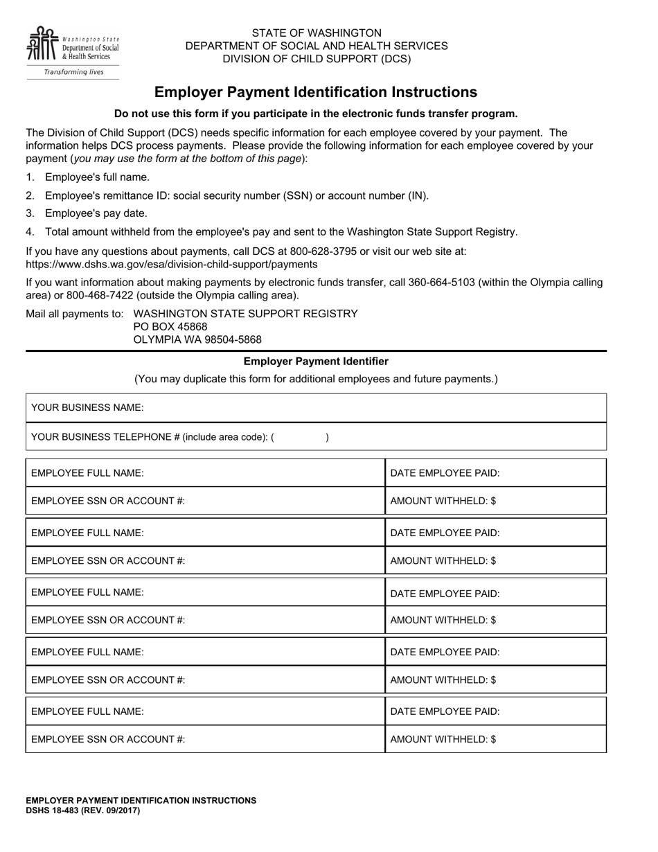 DSHS Form 18-483 Employer Payment Identification Instructions - Washington, Page 1