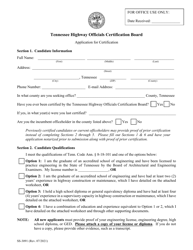 Form SS-3091 Tennessee Highway Officials Certification Board Application for Certification - Tennessee