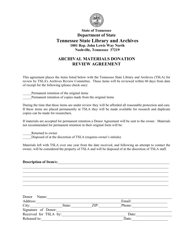 Document preview: Archival Materials Donation Review Agreement - Tennessee