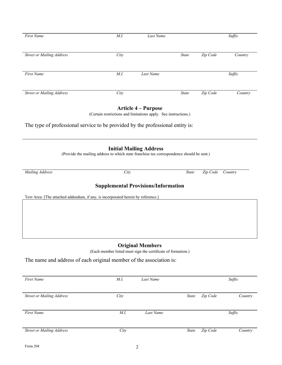 Form 204 Certificate of Formation - Professional Association - Texas, Page 7