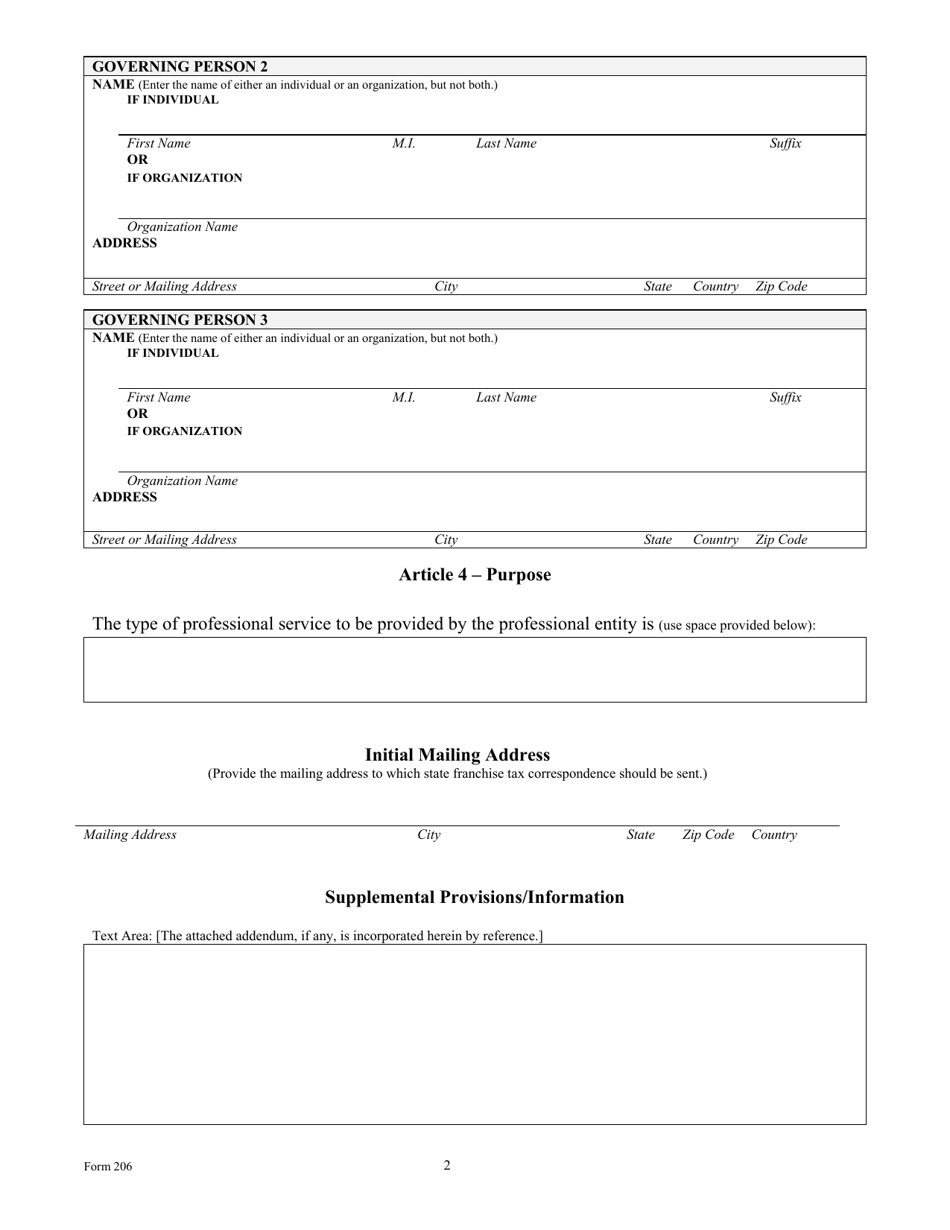 Form 206 Download Fillable PDF or Fill Online Certificate of Formation ...