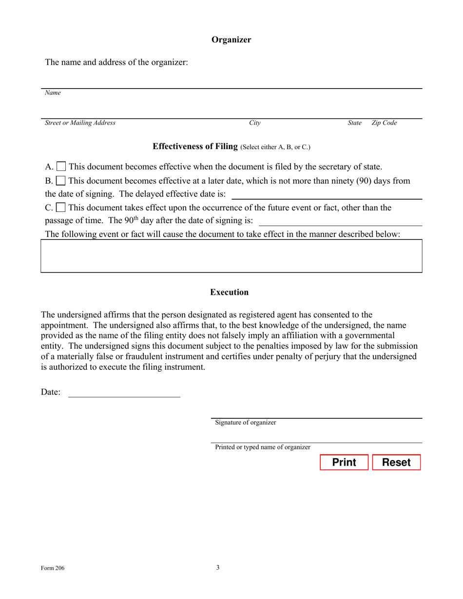 Form 206 Certificate of Formation - Professional Limited Liability Company - Texas, Page 7