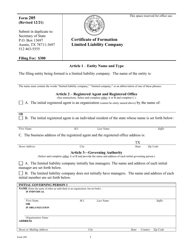 Form 205 Certificate of Formation - Limited Liability Company - Texas, Page 5