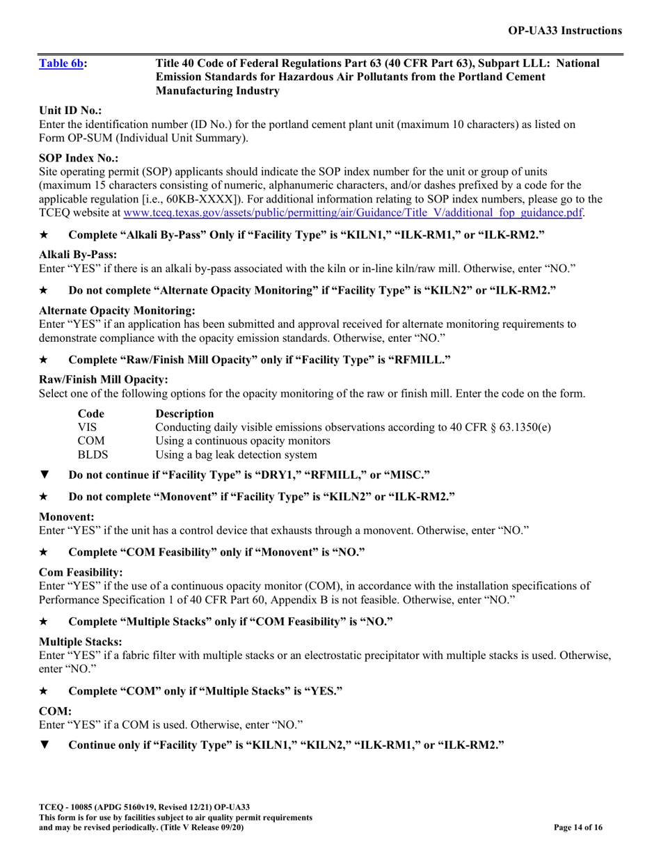 Form TCEQ-10085 (OP-UA33) Metallic Mineral Processing Plant Attributes - Texas, Page 14