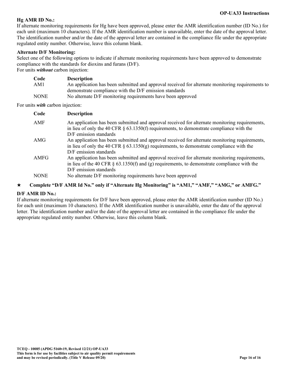 Form TCEQ-10085 (OP-UA33) Metallic Mineral Processing Plant Attributes - Texas, Page 16