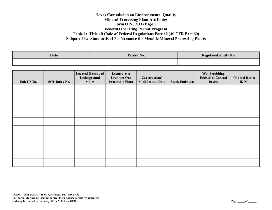 Form TCEQ-10085 (OP-UA33) Metallic Mineral Processing Plant Attributes - Texas, Page 17