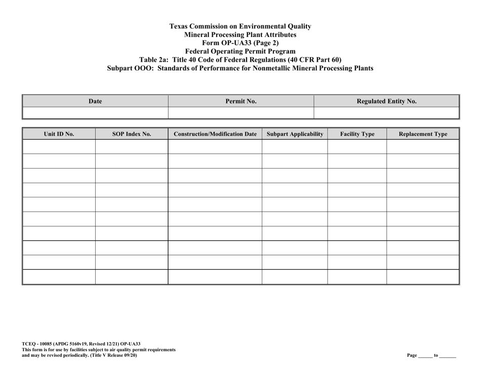 Form TCEQ-10085 (OP-UA33) Metallic Mineral Processing Plant Attributes - Texas, Page 18