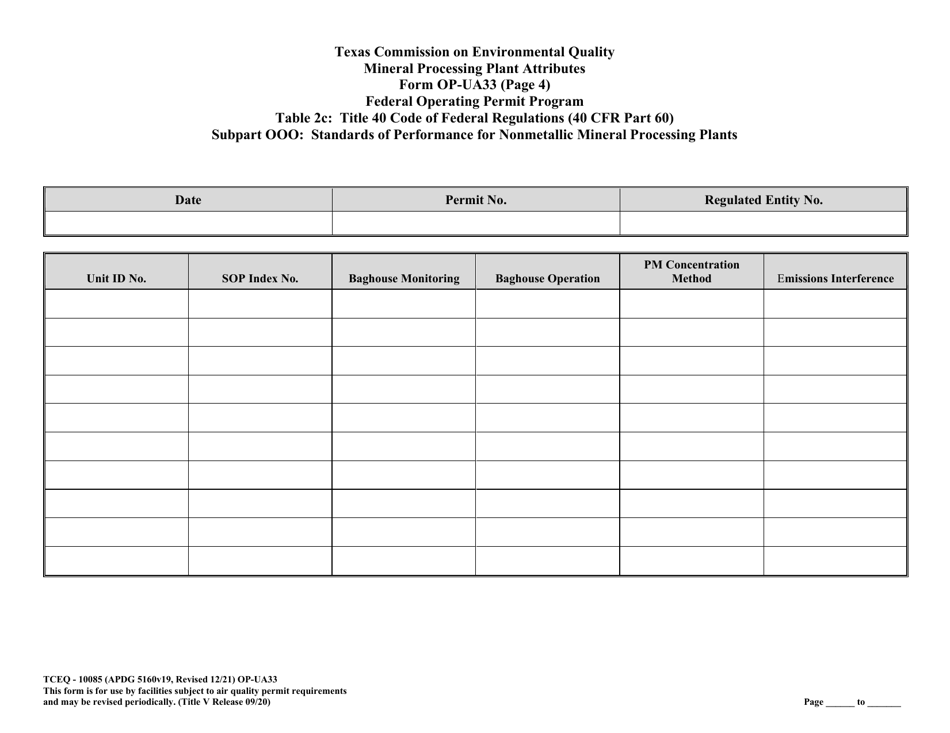 Form TCEQ-10085 (OP-UA33) Metallic Mineral Processing Plant Attributes - Texas, Page 20