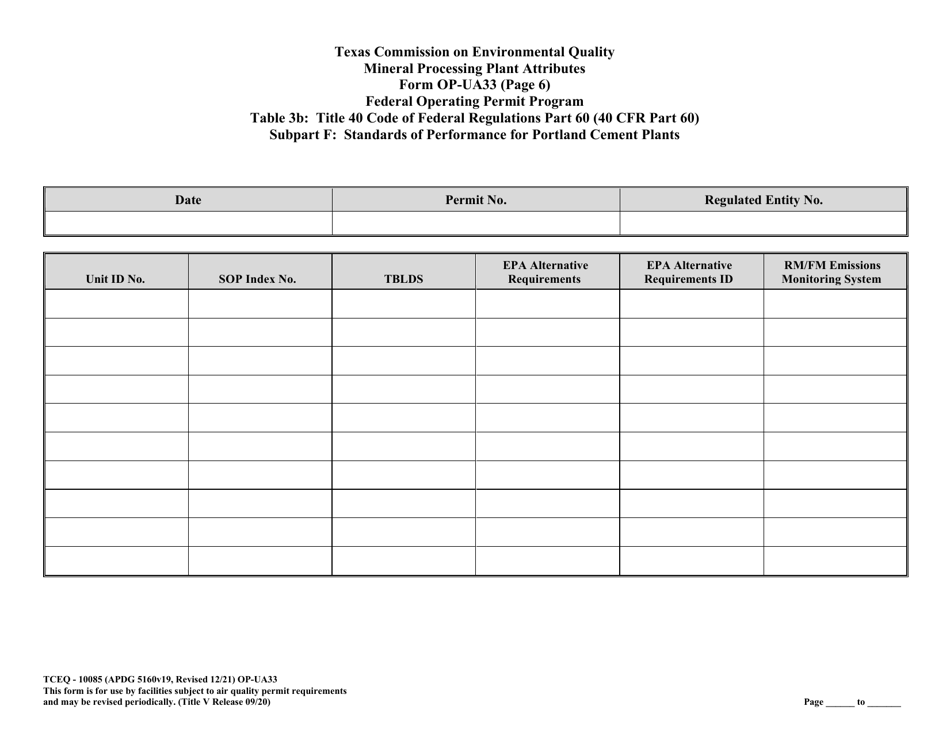 Form TCEQ-10085 (OP-UA33) Metallic Mineral Processing Plant Attributes - Texas, Page 22