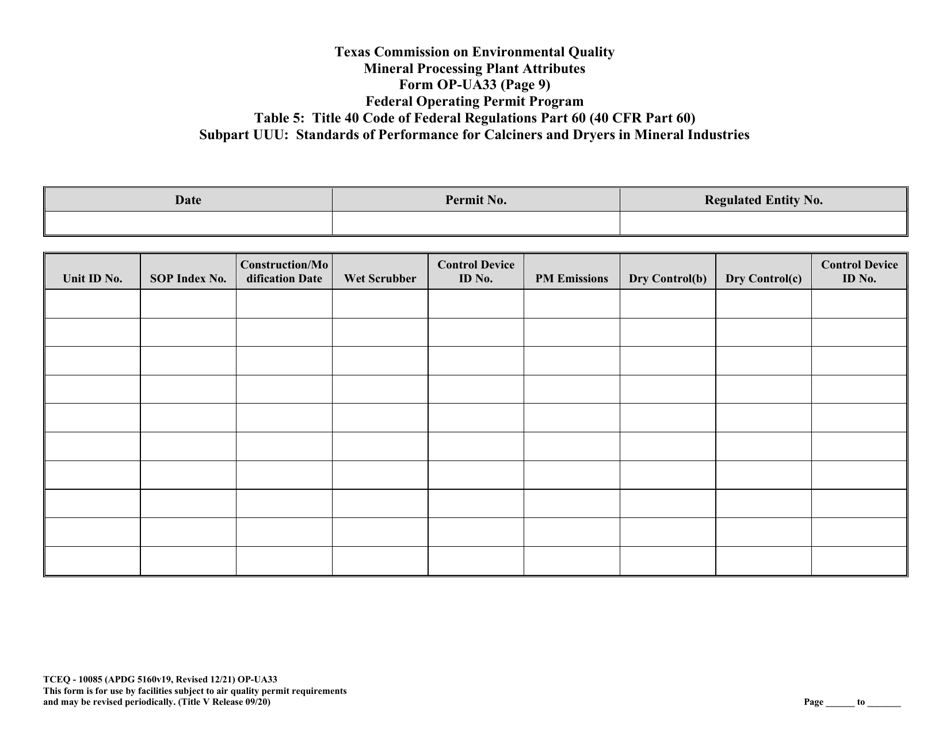 Form TCEQ-10085 (OP-UA33) Metallic Mineral Processing Plant Attributes - Texas, Page 25