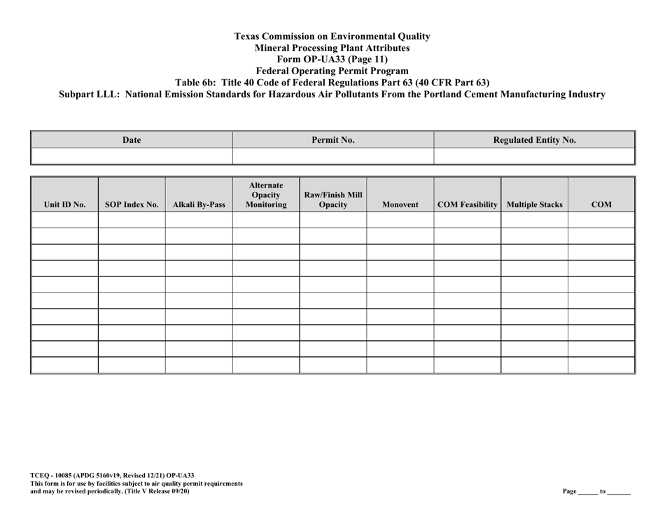 Form TCEQ-10085 (OP-UA33) Metallic Mineral Processing Plant Attributes - Texas, Page 27