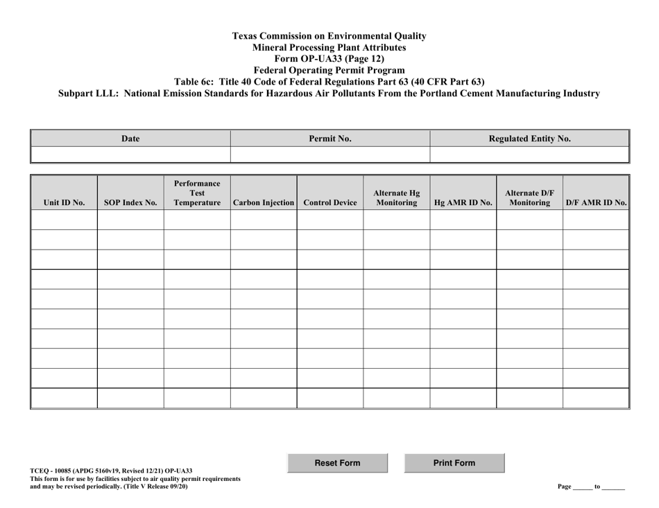 Form TCEQ-10085 (OP-UA33) Metallic Mineral Processing Plant Attributes - Texas, Page 28