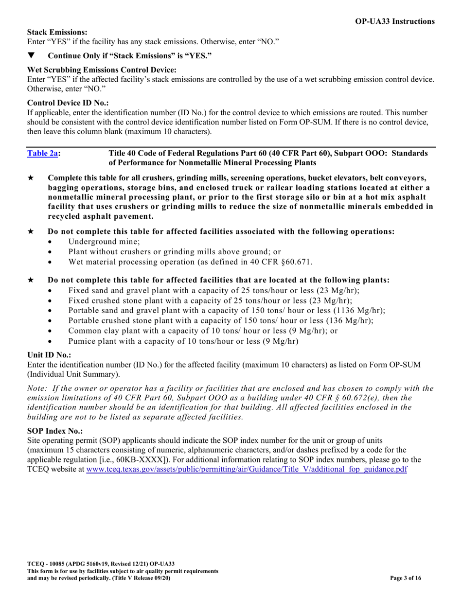 Form TCEQ-10085 (OP-UA33) Metallic Mineral Processing Plant Attributes - Texas, Page 3
