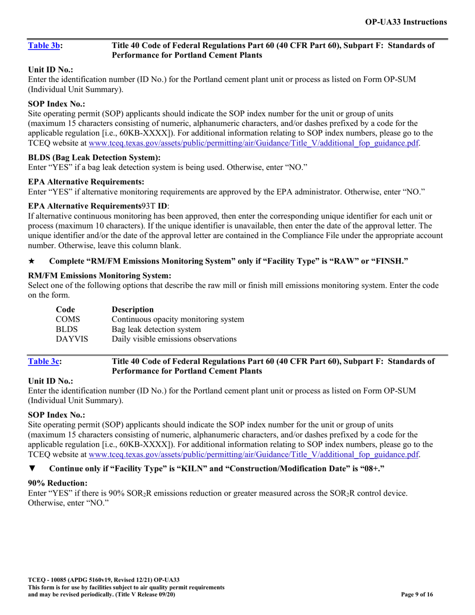 Form TCEQ-10085 (OP-UA33) Metallic Mineral Processing Plant Attributes - Texas, Page 9