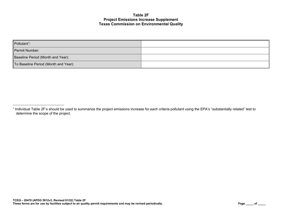 Form TCEQ-20470 Table 2F Project Emissions Increase Supplement - Texas, Page 1