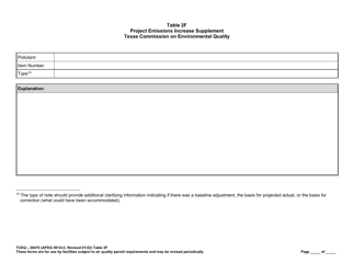 Form TCEQ-20470 Table 2F Project Emissions Increase Supplement - Texas, Page 3