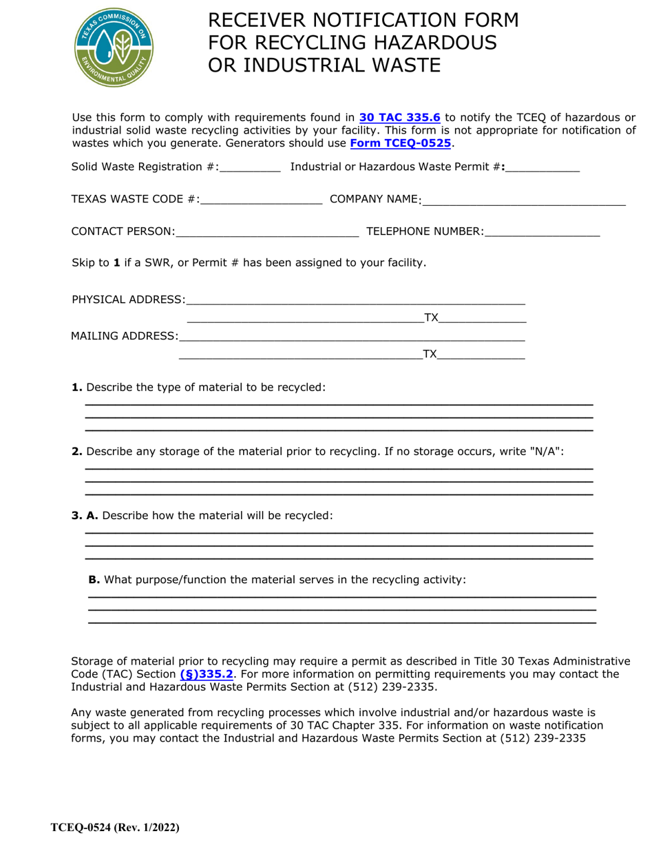 Form TCEQ0524 Fill Out, Sign Online and Download Fillable PDF, Texas