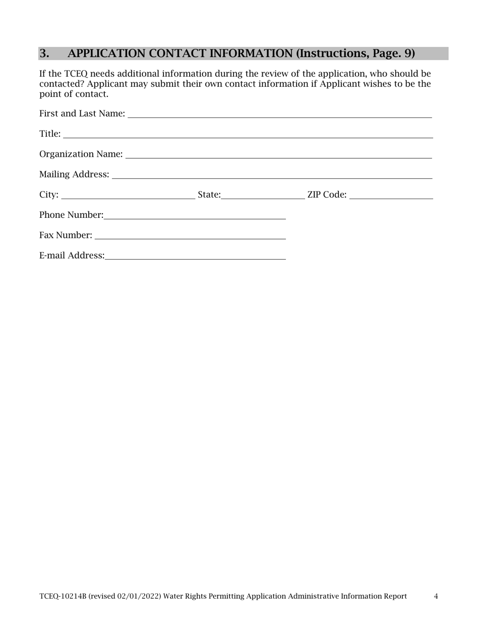 Form TCEQ-10214B Tceq Water Rights Permitting Application - Administrative Information Report - Texas, Page 4