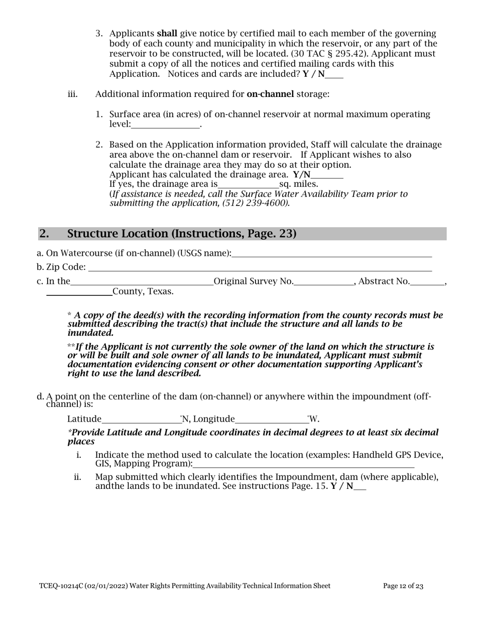Form TCEQ-10214C Tceq Water Rights Permitting Application - Technical Information Report - Texas, Page 12