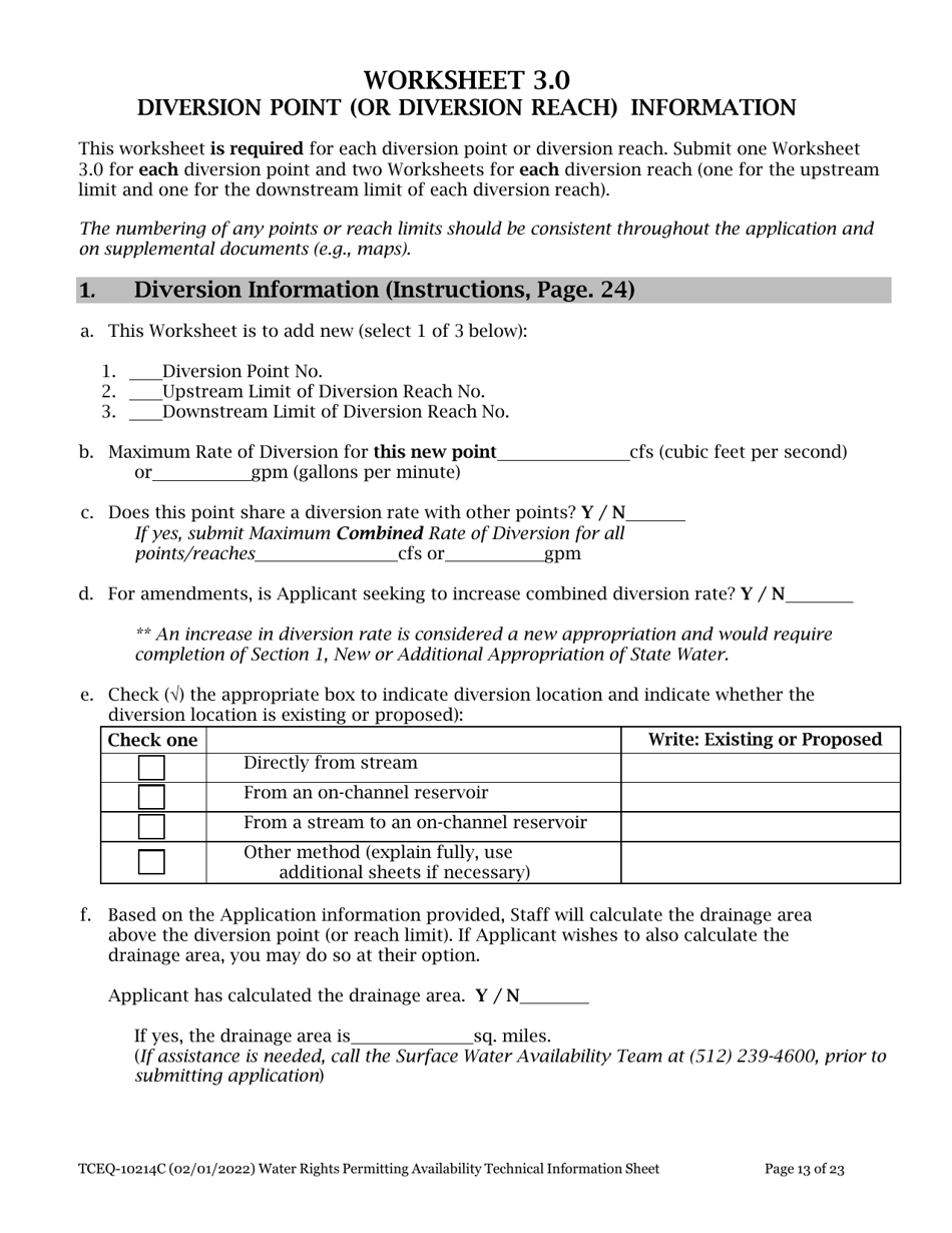Form TCEQ-10214C Tceq Water Rights Permitting Application - Technical Information Report - Texas, Page 13